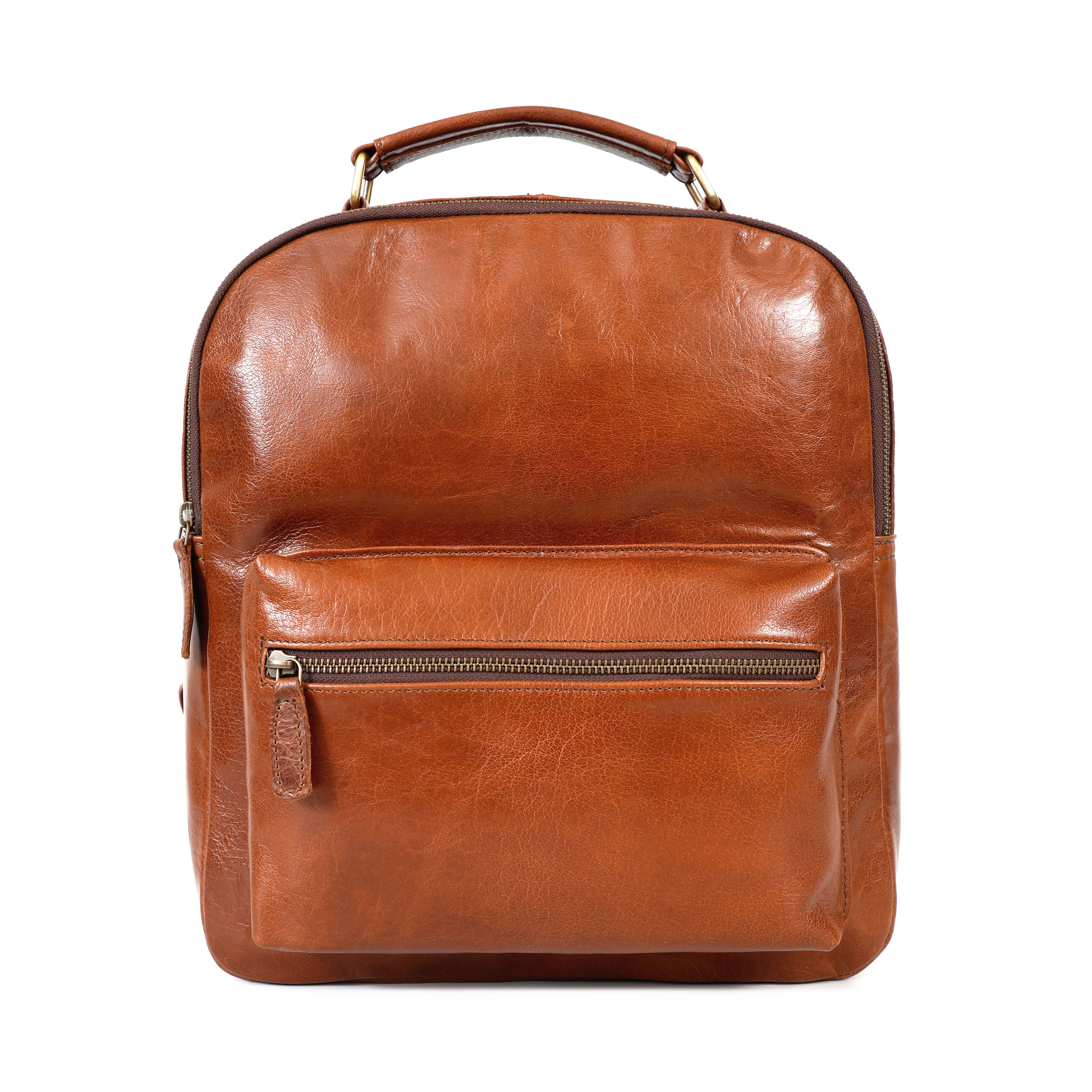 Elara Tan Leather Pocket Backpack