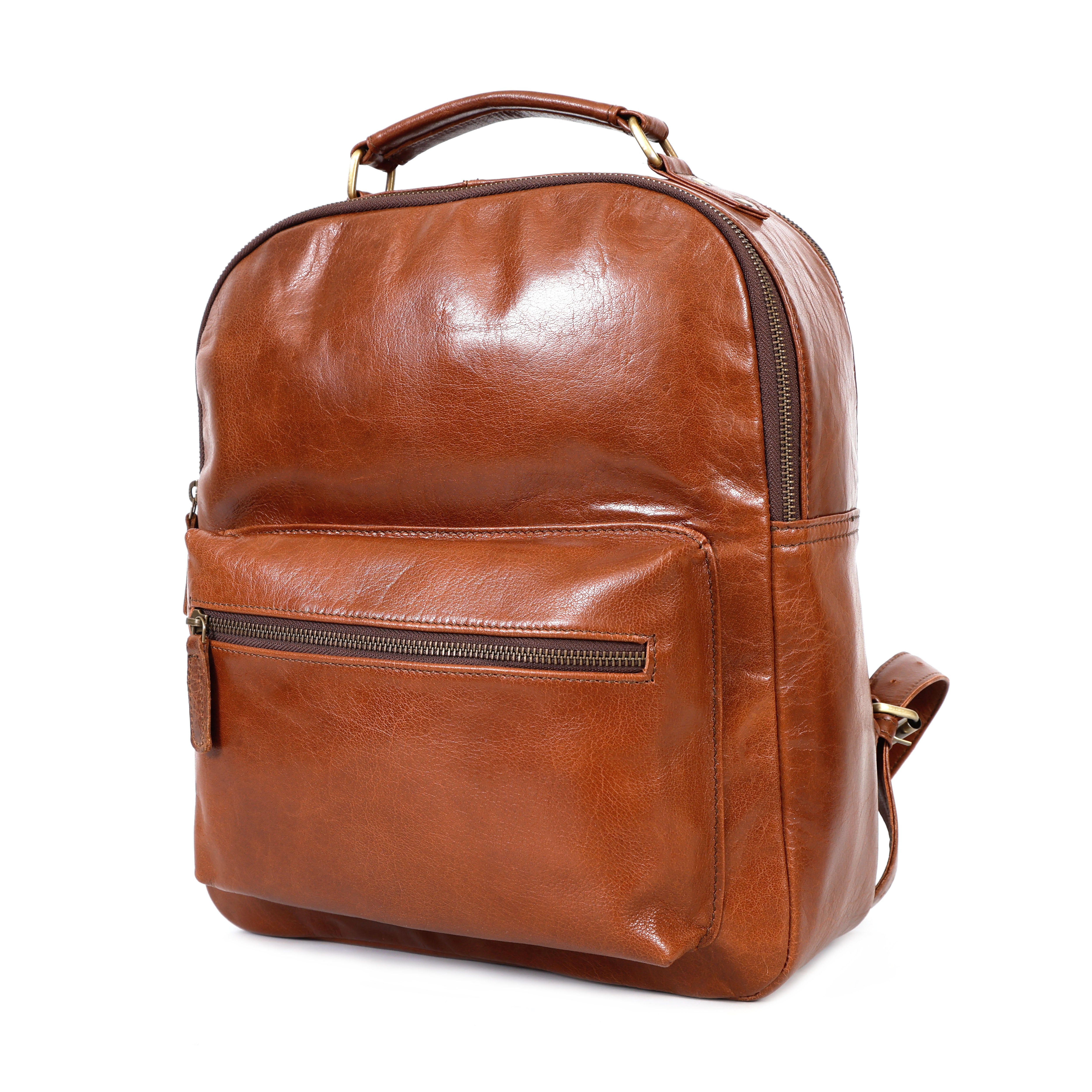 Elara Tan Leather Pocket Backpack