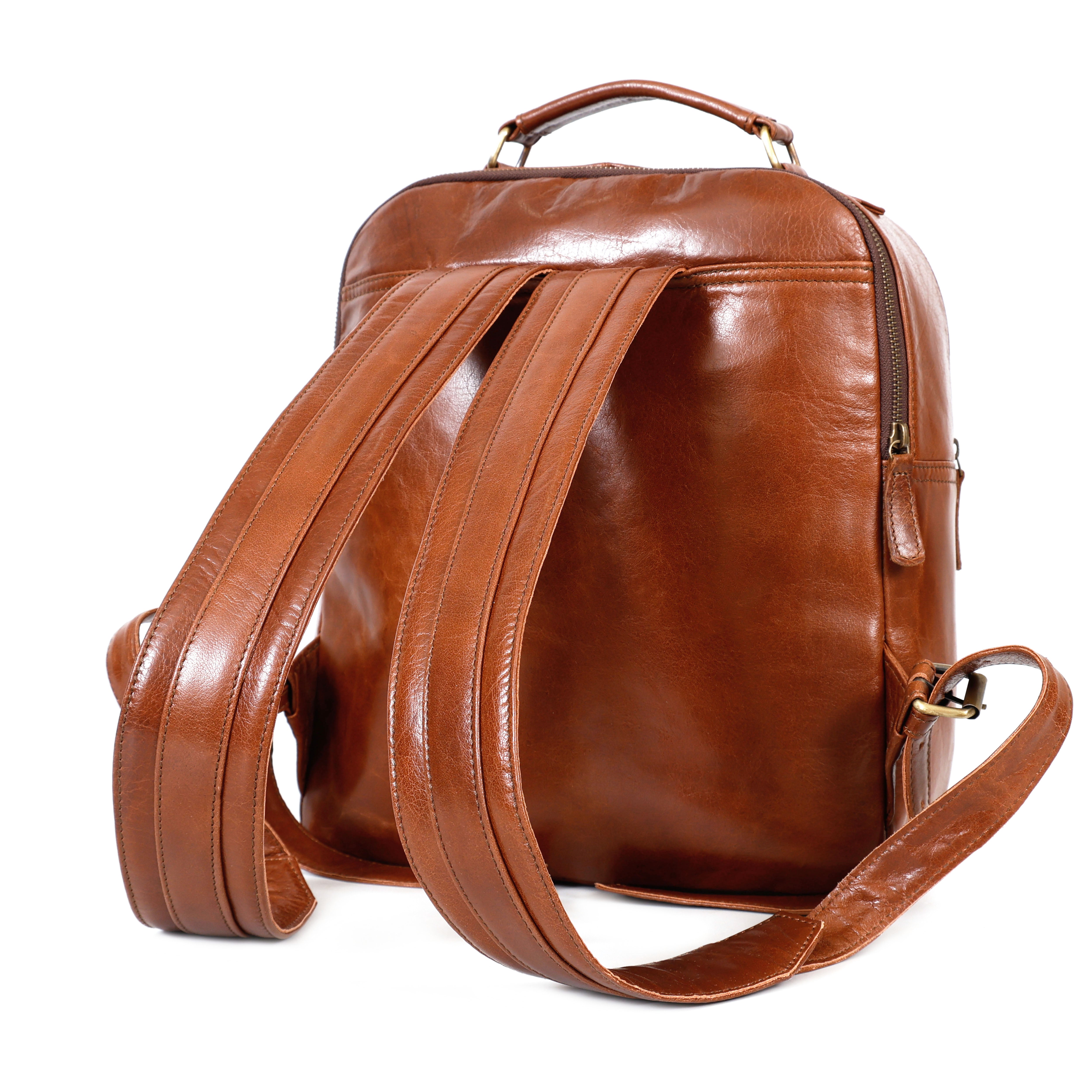 Elara Tan Leather Pocket Backpack