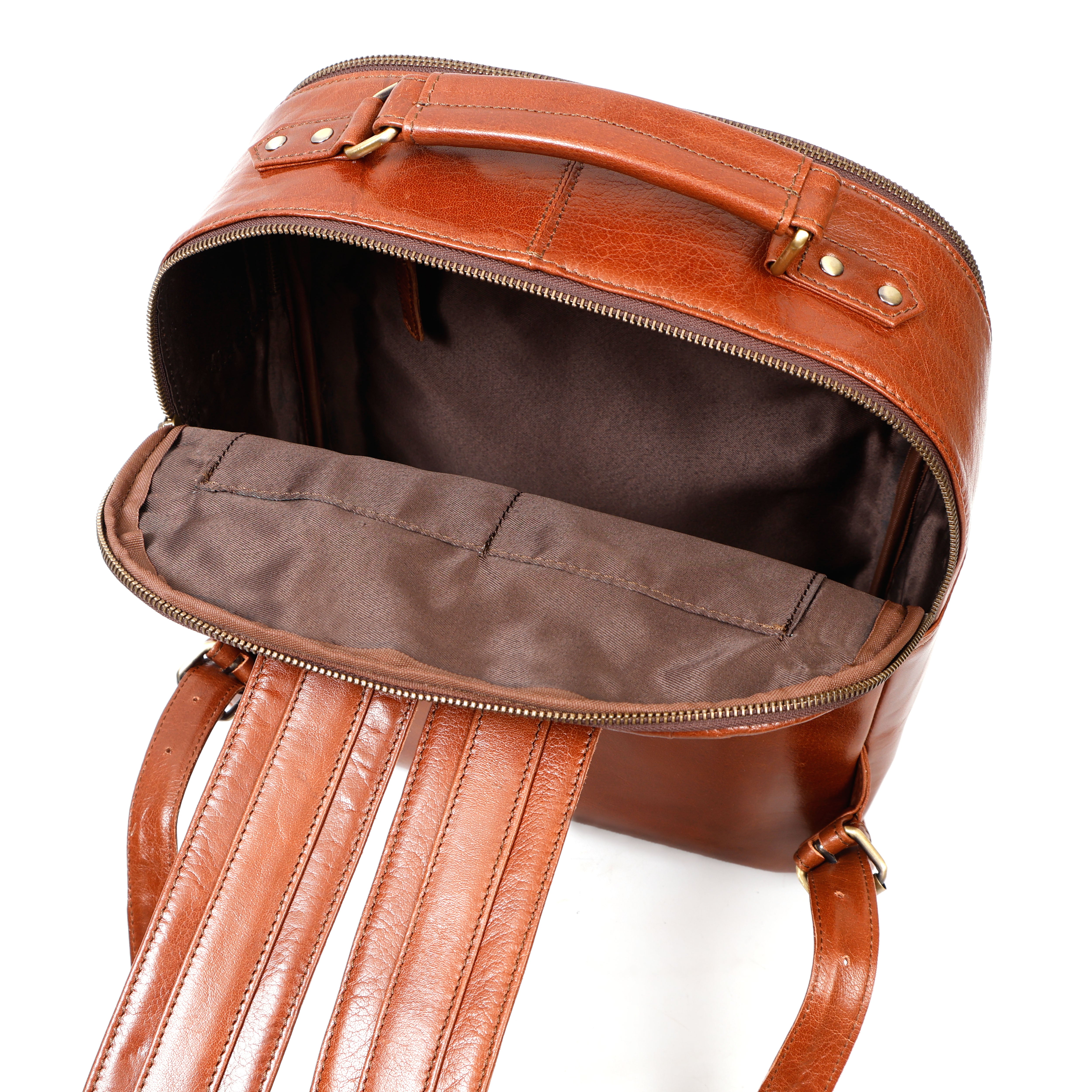 Elara Tan Leather Pocket Backpack