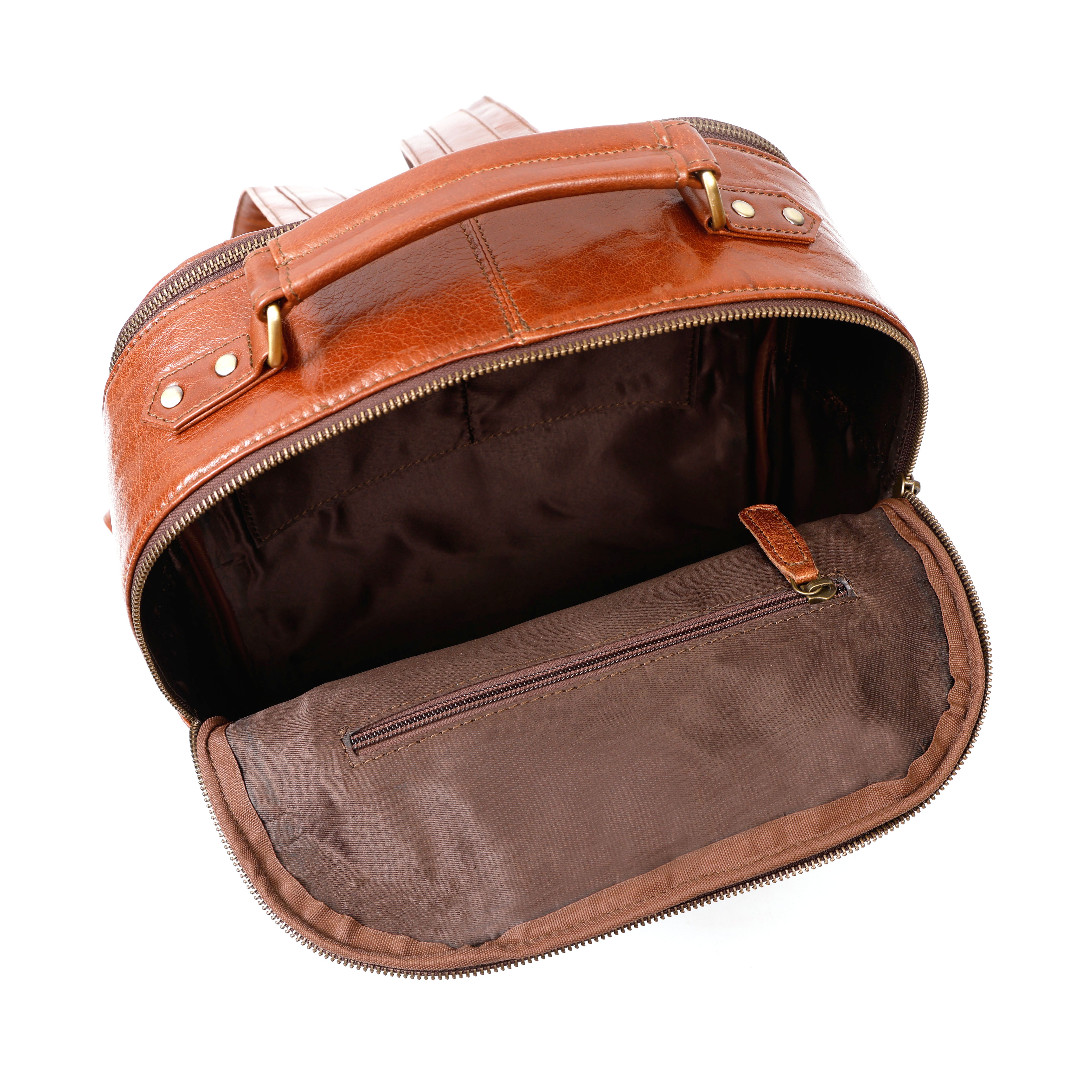 Elara Tan Leather Pocket Backpack