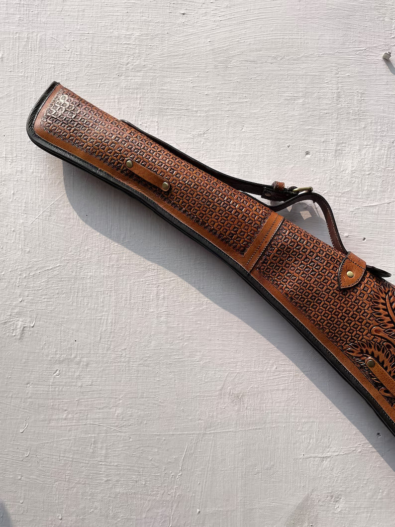 Vintage Brown Leather Rifle Scabbard with Adjustable Strap Handmade Shotgun Case Cover-33