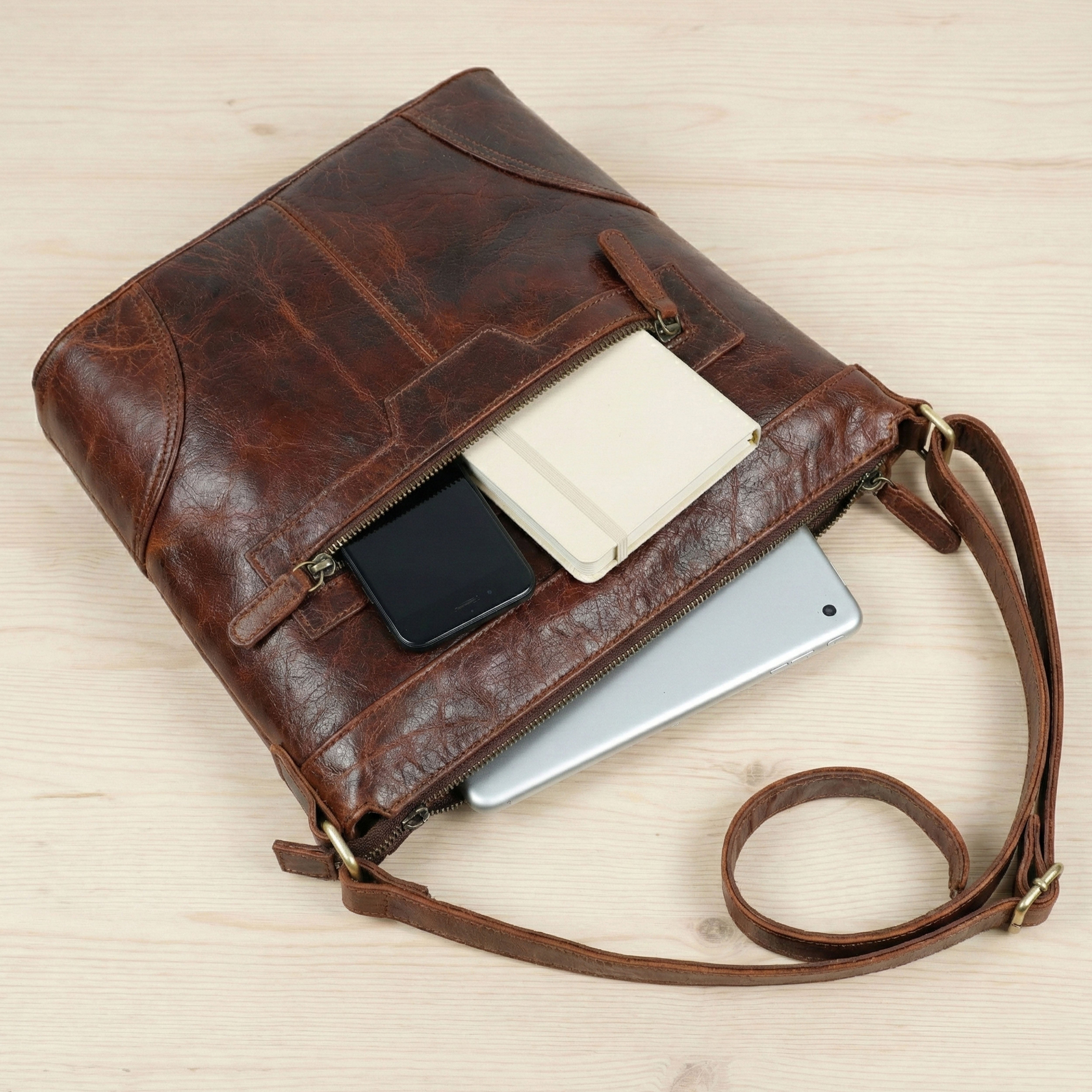 Aria Leather Zip Pocket Crossbody Bag