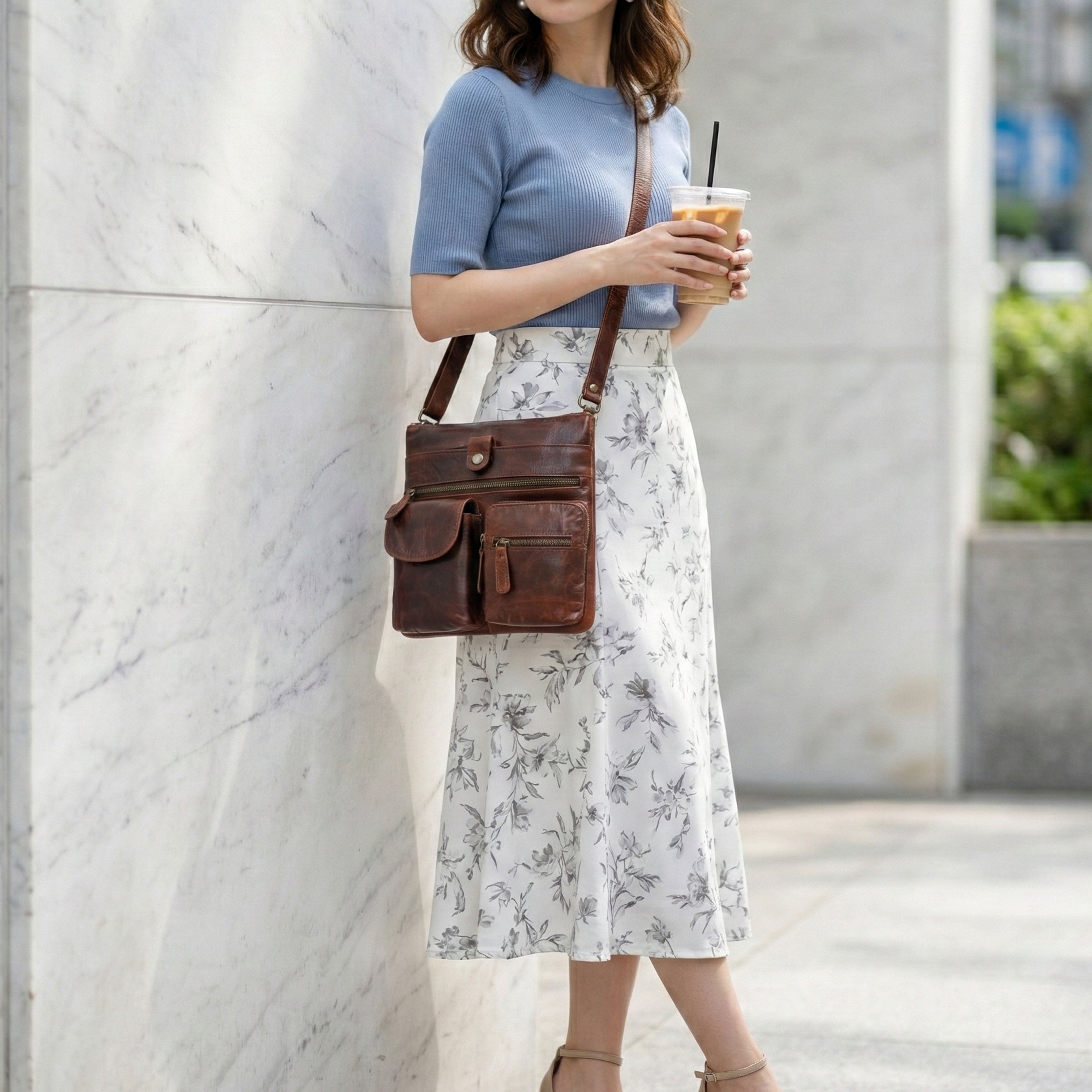 Marielle Brown Leather Crossbody Organiser Bag