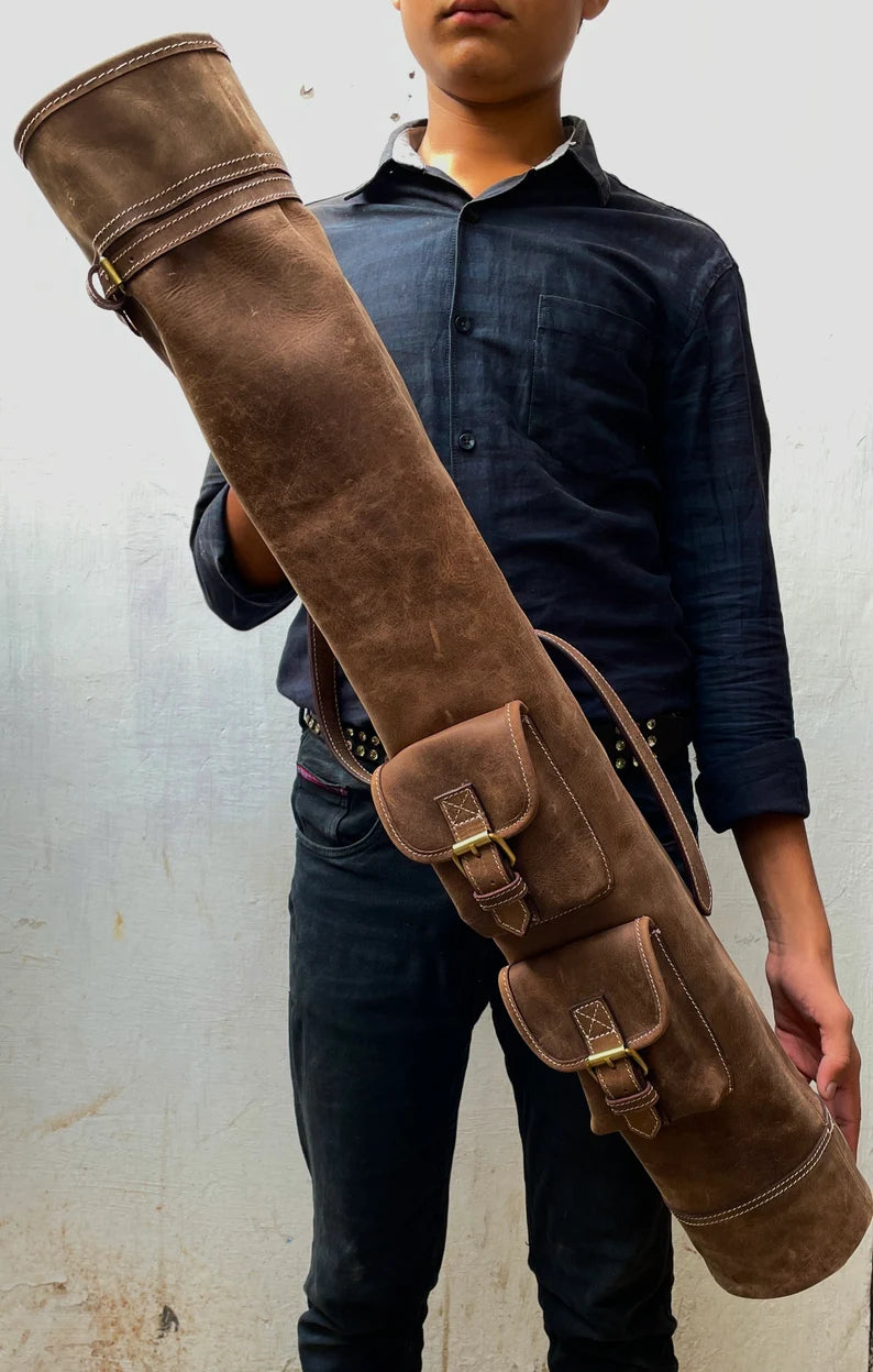 Handmade Vintage Leather Golf Bag with Multiple Pockets and Adjustable Strap | Ideal Gift for Enthusiasts