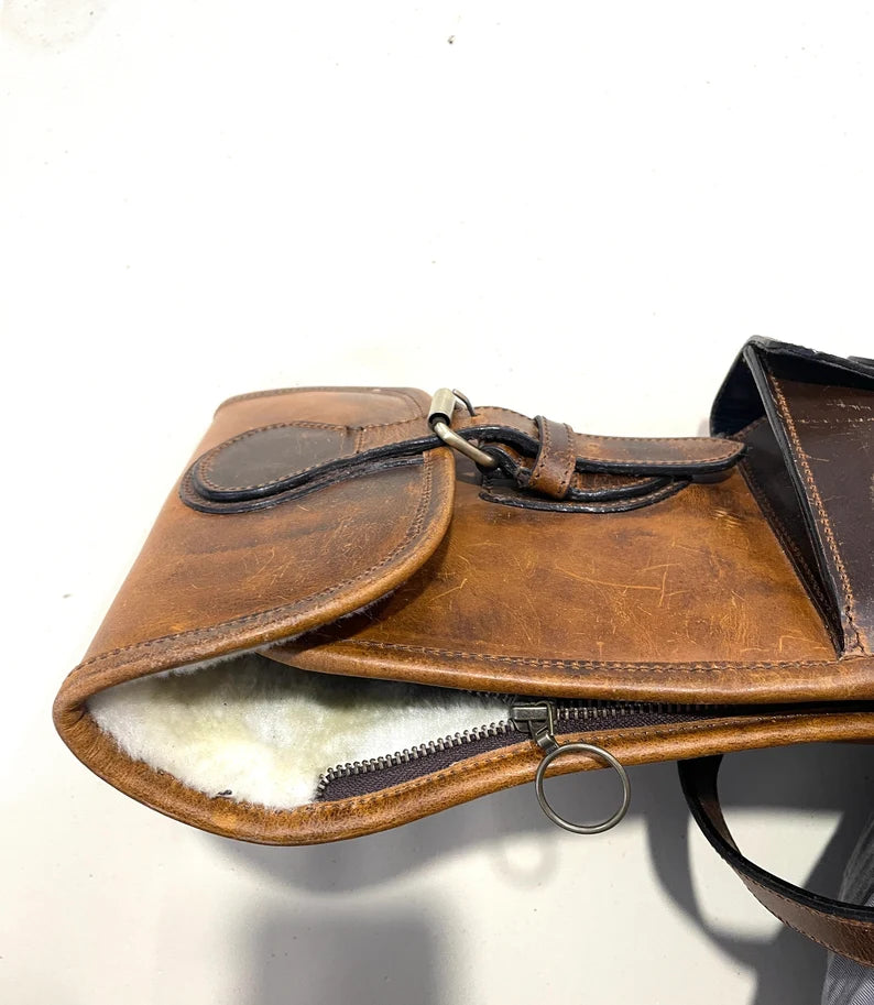 50-Inch Tan Leather Protective Sleeve with Adjustable Strap, Carry Handle, and Utility Pockets | Versatile Cover
