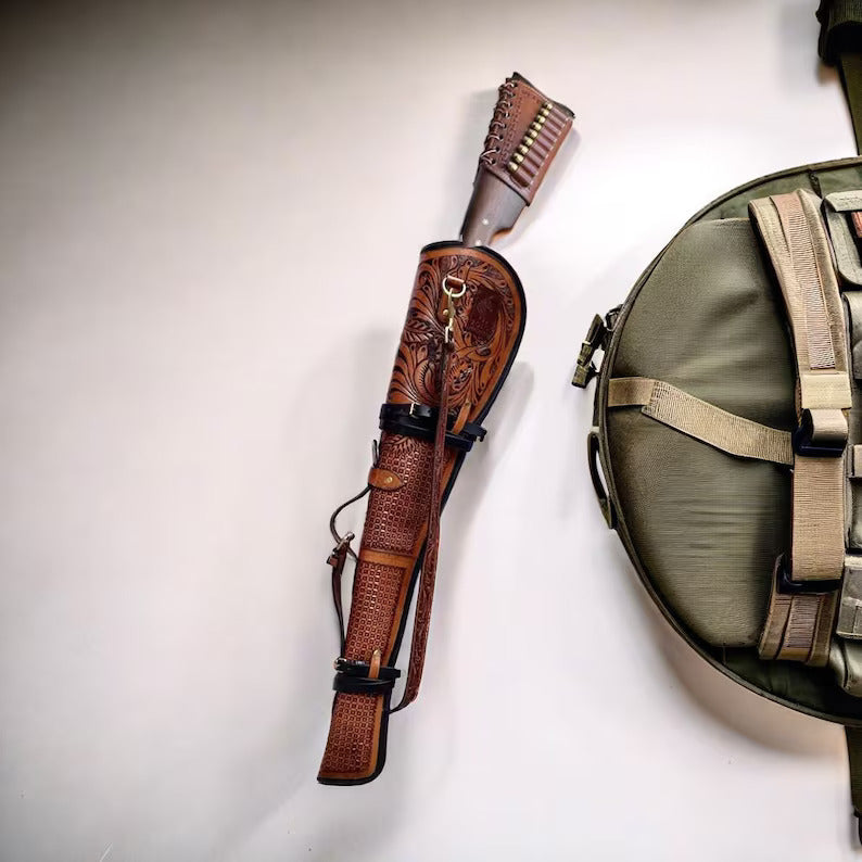 Vintage Brown Leather Rifle Scabbard with Adjustable Strap Handmade Shotgun Case Cover-33