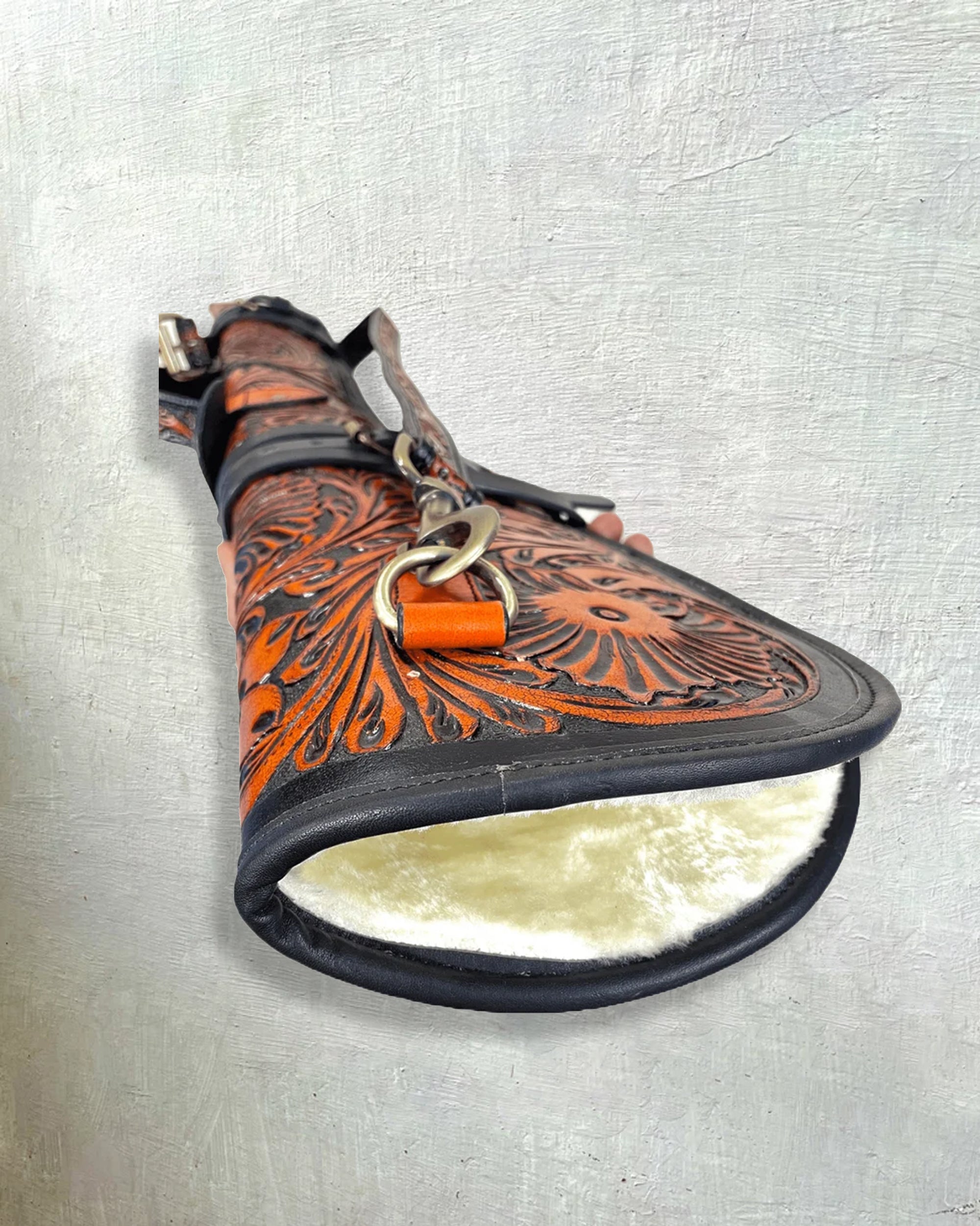 33 Leather Carry Cover | Western Tooled | Two-Tone Brown Cover with Adjustable Strap