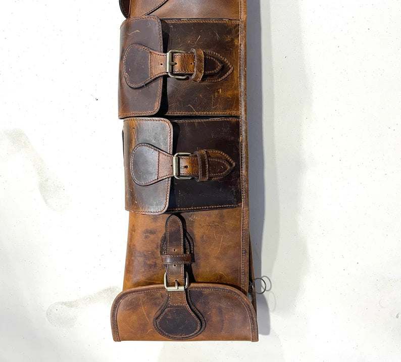50-Inch Tan Leather Protective Sleeve with Adjustable Strap, Carry Handle, and Utility Pockets | Versatile Cover