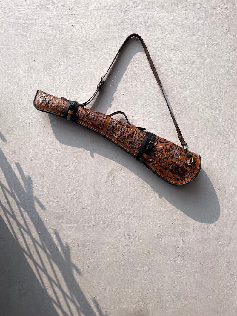 Vintage Brown Leather Rifle Scabbard with Adjustable Strap Handmade Shotgun Case Cover-33