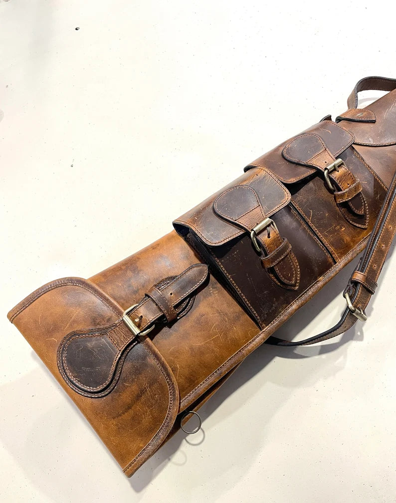 50-Inch Tan Leather Protective Sleeve with Adjustable Strap, Carry Handle, and Utility Pockets | Versatile Cover