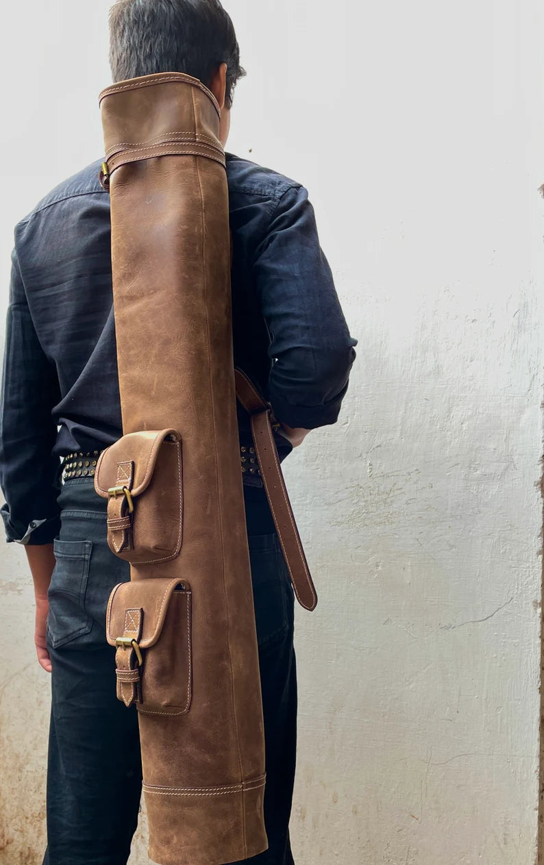 Handmade Vintage Leather Golf Bag with Multiple Pockets and Adjustable Strap | Ideal Gift for Enthusiasts