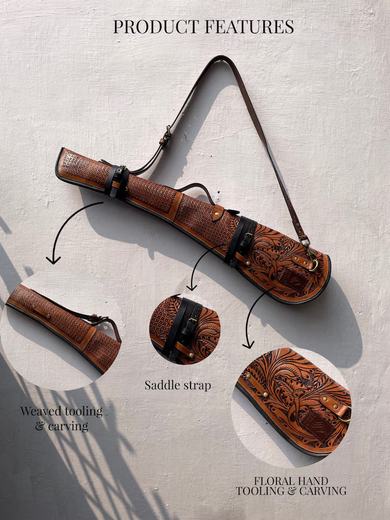Vintage Brown Leather Rifle Scabbard with Adjustable Strap Handmade Shotgun Case Cover-33