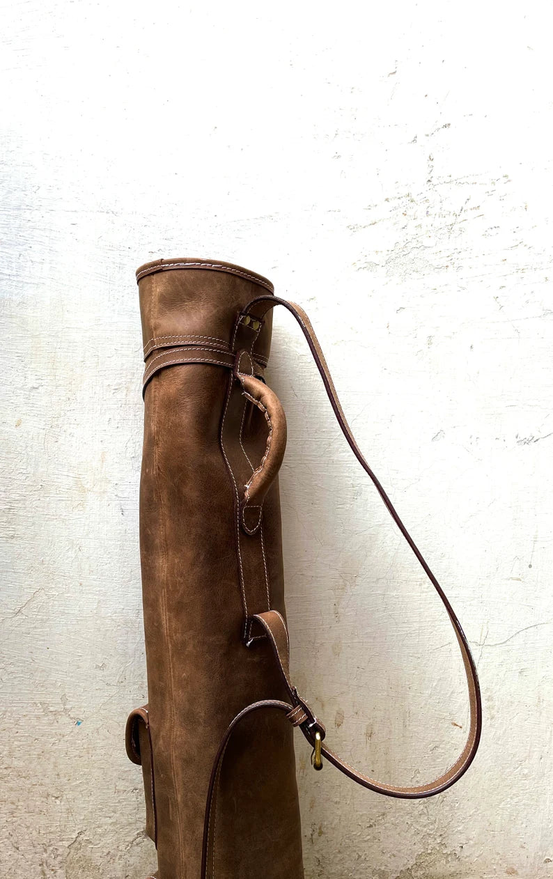 Handmade Vintage Leather Golf Bag with Multiple Pockets and Adjustable Strap | Ideal Gift for Enthusiasts