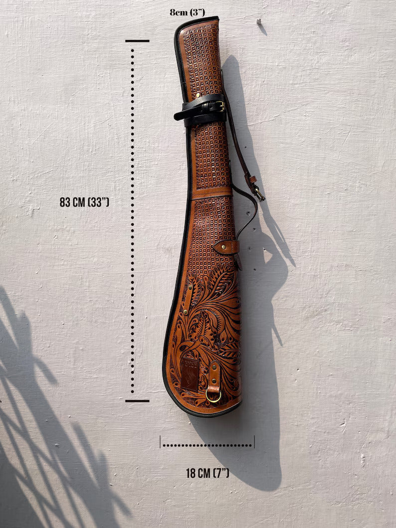 Vintage Brown Leather Rifle Scabbard with Adjustable Strap Handmade Shotgun Case Cover-33