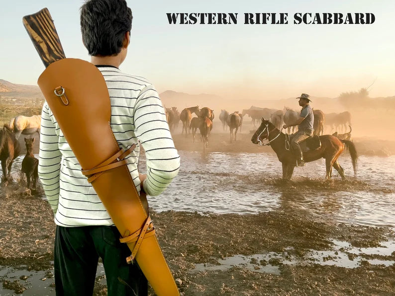 Leather Rifle Scabbard Liver Action Rifle Sling Handmade Western Shotgun Case, Henry Rifle Covers 35
