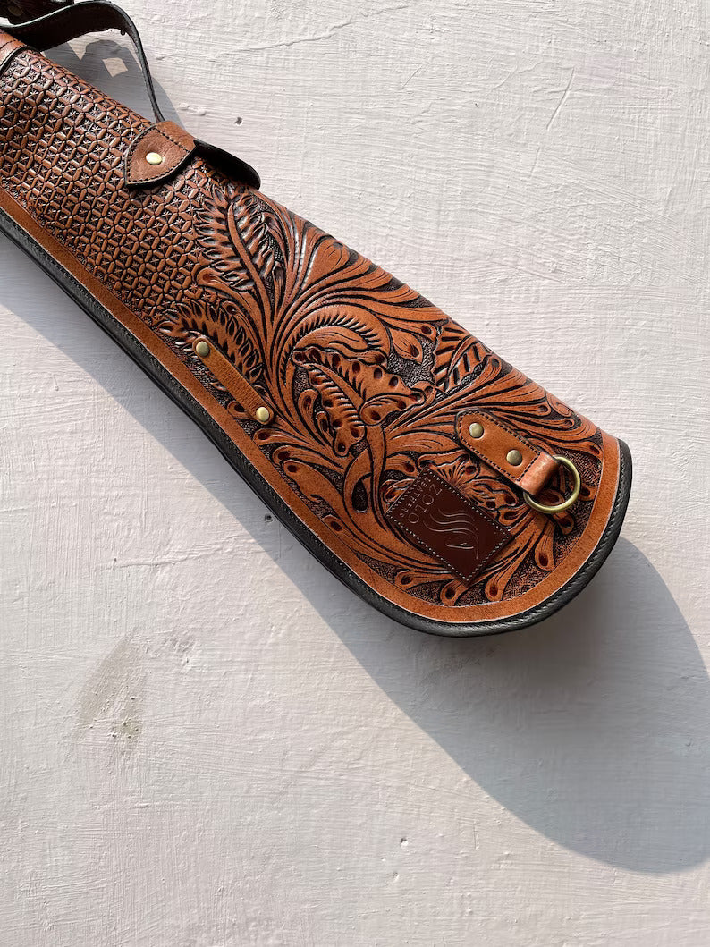 Vintage Brown Leather Rifle Scabbard with Adjustable Strap Handmade Shotgun Case Cover-33
